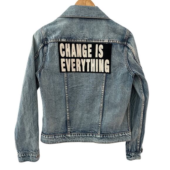 PAM & GELA Statement Denim Embroidered Jacket with Rhinestone Eagles‎ Size Small - Picture 5 of 12